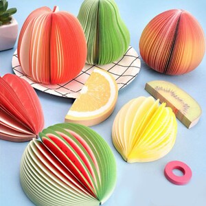 3D Fruit Notes, Notepad Paper, Creative Stationery 130 Pages- Apple, Pear, Peach, Kiwi, Pomegranate, Watermelon, Lemon, Strawberry