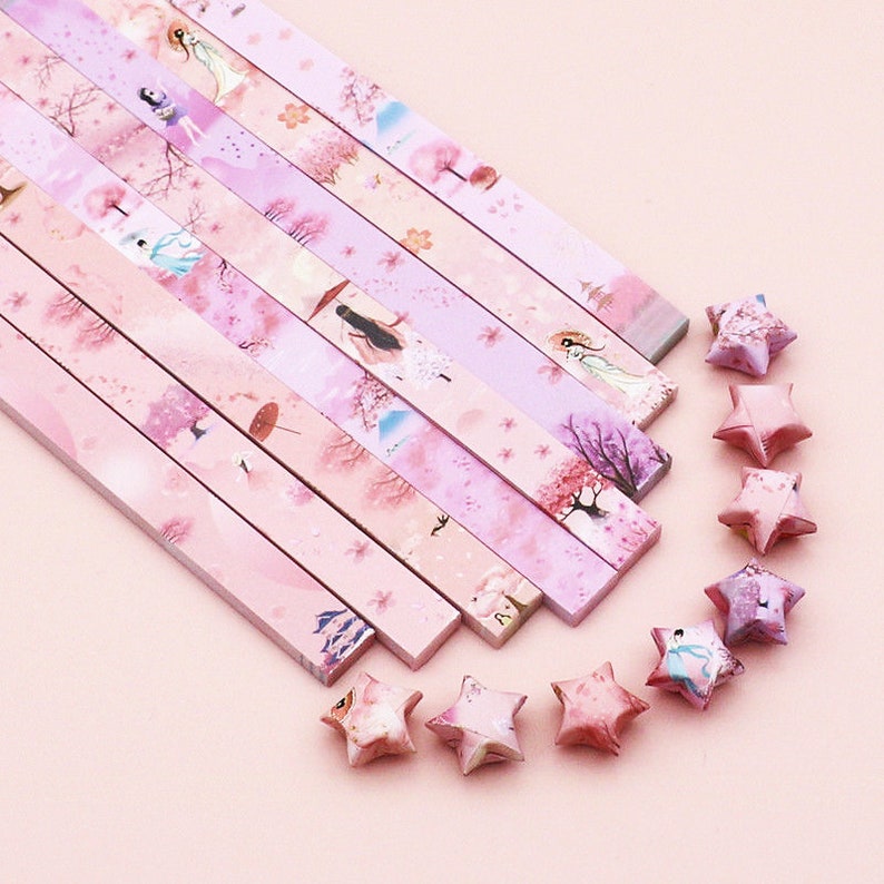 Origami Star Paper Strips, Star Folding Paper, Sakura, Cherry Blossom Pack of 560 Strips image 1