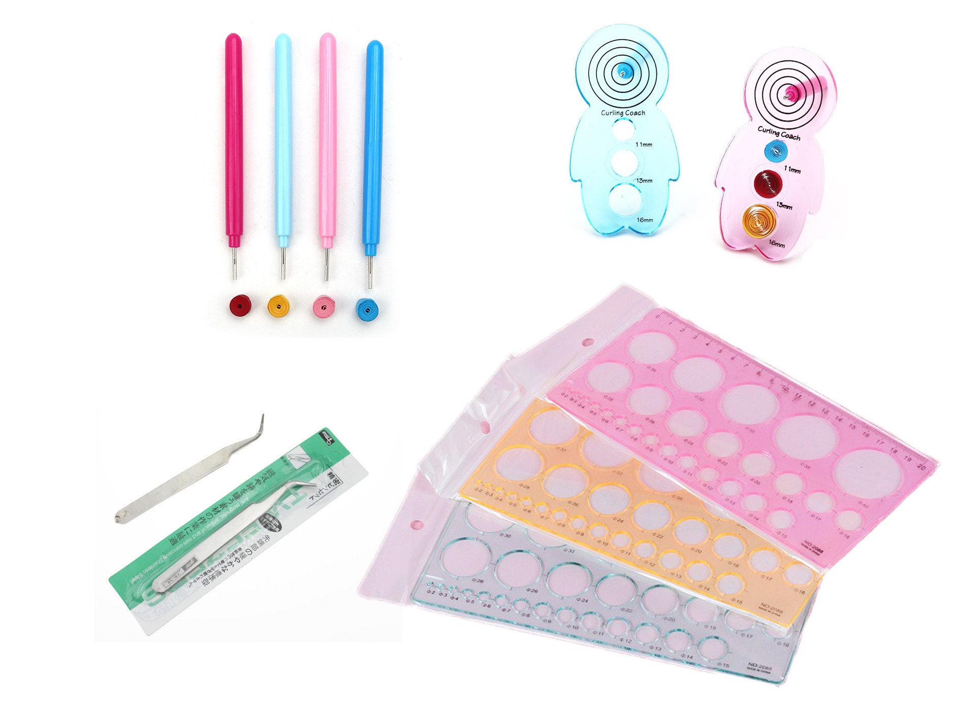 Quilling Tools Kit, Circle Guide, Curling Coach, Slotted Pen, Tweezer 