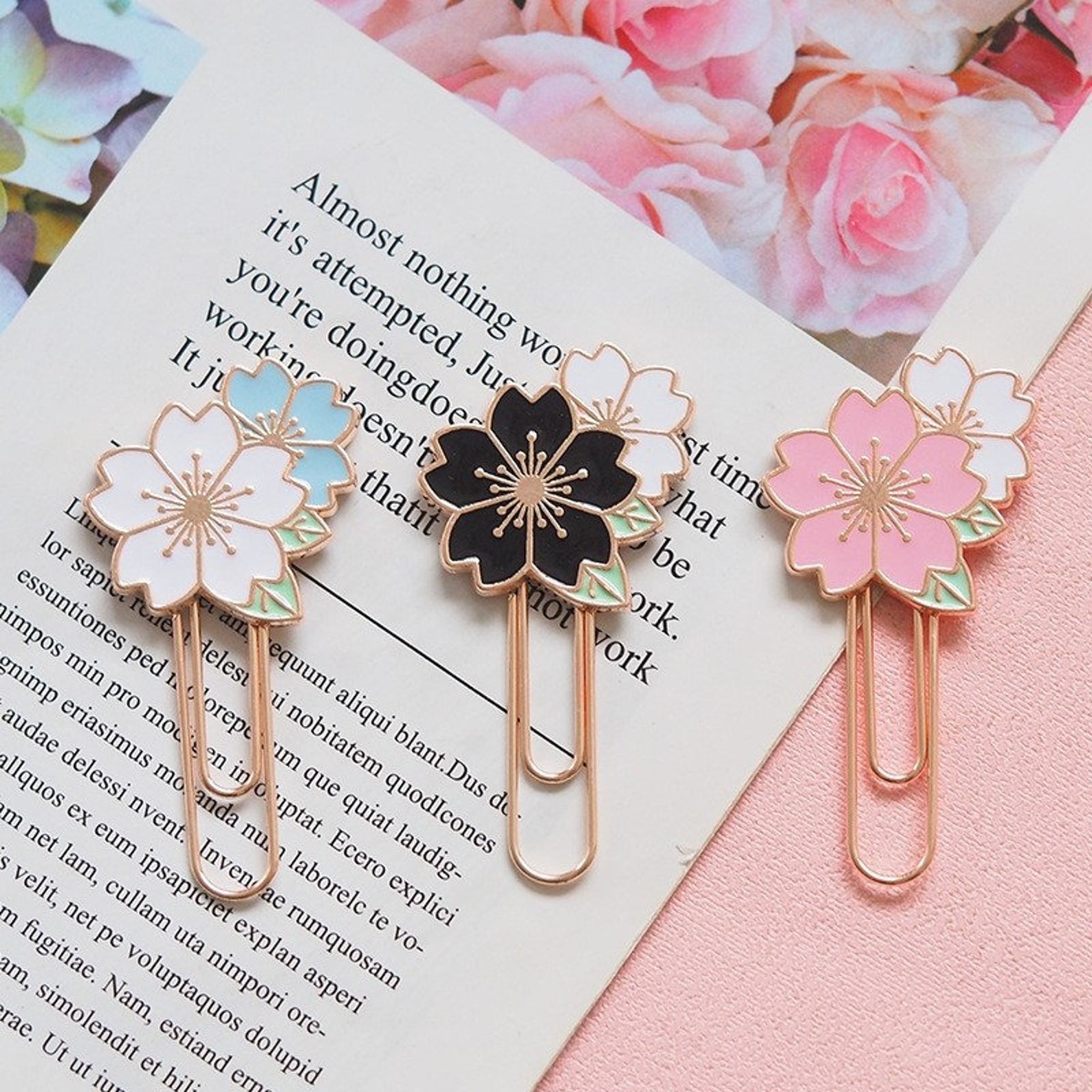 Cherry Blossom Paperclip Sakura Flower Paperclip Bookmark Etsy