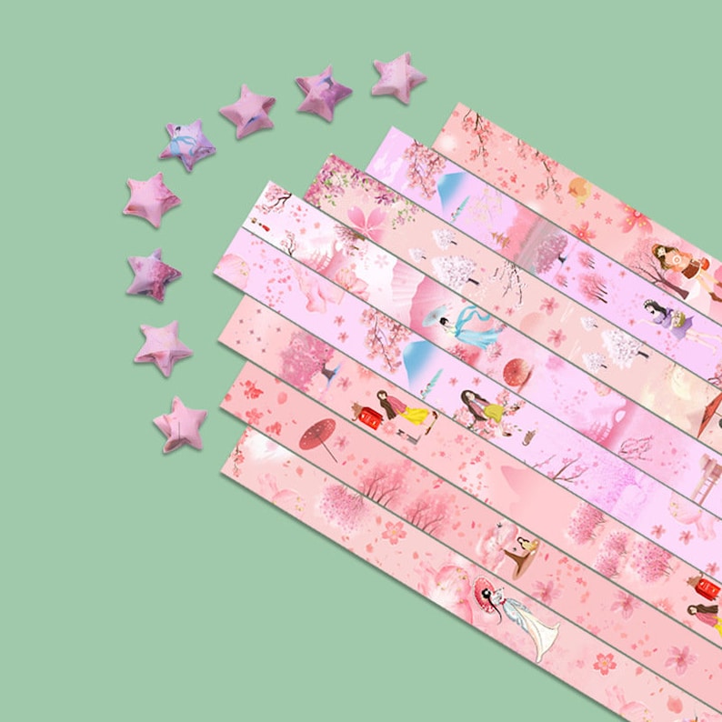 Origami Star Paper Strips, Star Folding Paper, Sakura, Cherry Blossom Pack of 560 Strips image 2