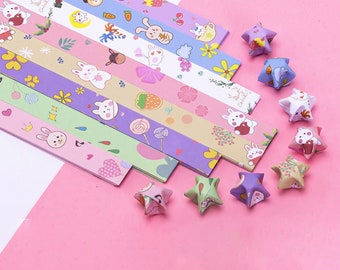 Origami Star Paper Strips, Star Folding Paper, Cartoon Rabbit - Pack of 560 Strips