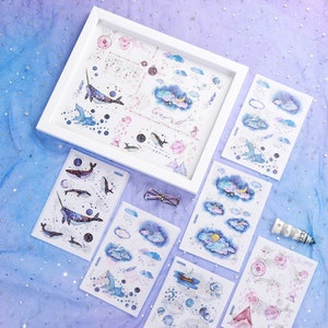 6 feuilles - Autocollants Washi, Autocollants décoratifs, Fournitures pour travaux manuels - Mariage, Fleur, Conte de fées, Arbre, Océan, Rêve, Lune, Étoile
