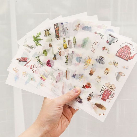 6 Sheets Washi Stickers, Decorative Stickers, Crafting Supply Ocean,  Butterfly, Zoo, Cloud, Coffee, Mermaid, Sushi, Japanese, Birthday 