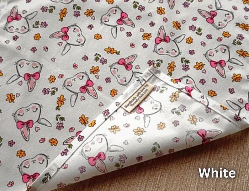 Handmade Bunny Handkerchief: Soft Cotton Rabbit Hanky, Bunny Lover Gift White
