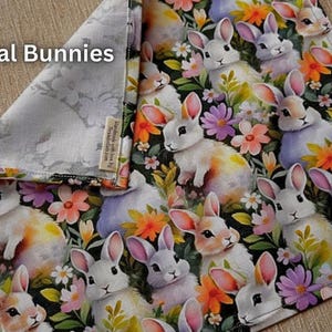 Handmade Bunny Handkerchief: Soft Cotton Rabbit Hanky, Bunny Lover Gift Floral Bunnies