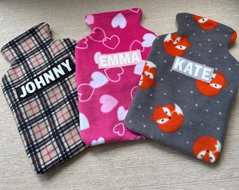 Personalised Fleece Hot Water Bottle Cover | 2 Litre, 1 Litre & 0.5 Litre Hot Water Bottle Cover with name | Fleece Hot Water Bottle Bag