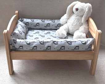 Snuggle Buffer Bed with removable padding | Cotton Grey Bunny Rabbit Padded Pet Bed | Cotton Pet Bedding | Padded Bunny Bed