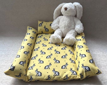 Snuggle Buffer Bed with Removable Padding | Cotton Yellow Bunny Rabbit Padded Pet Bed | Cotton Pet Bedding | Padded Bunny Bed