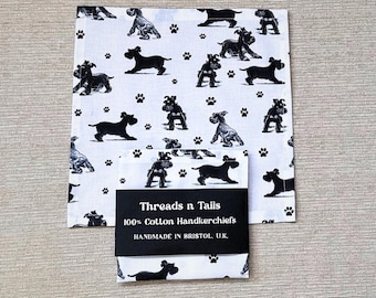 Handmade Schnauzer Handkerchief: 100% Cotton Hankie, Dog Lover Gift