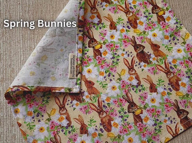 Handmade Bunny Handkerchief: Soft Cotton Rabbit Hanky, Bunny Lover Gift Spring Bunnies