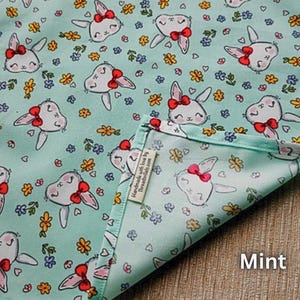 Handmade Bunny Handkerchief: Soft Cotton Rabbit Hanky, Bunny Lover Gift Mint