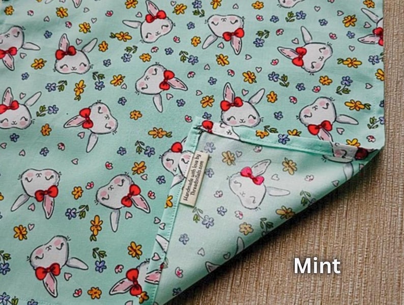 Handmade Bunny Handkerchief: Soft Cotton Rabbit Hanky, Bunny Lover Gift Mint