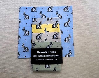 Handmade Cotton Bunny Rabbit Handkerchief | Rabbit Hanky, Easter Gift
