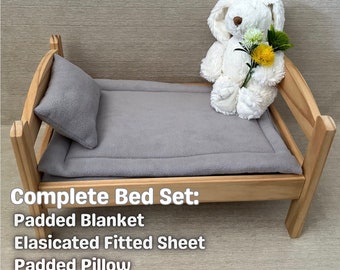 Padded 3 Piece Bed Set for Ikea Dolls Bed | Plain Fleece Blanket | Pet Bedding for Duktig Bed | Pet Safe Bedding | Padded Fleece Bedding