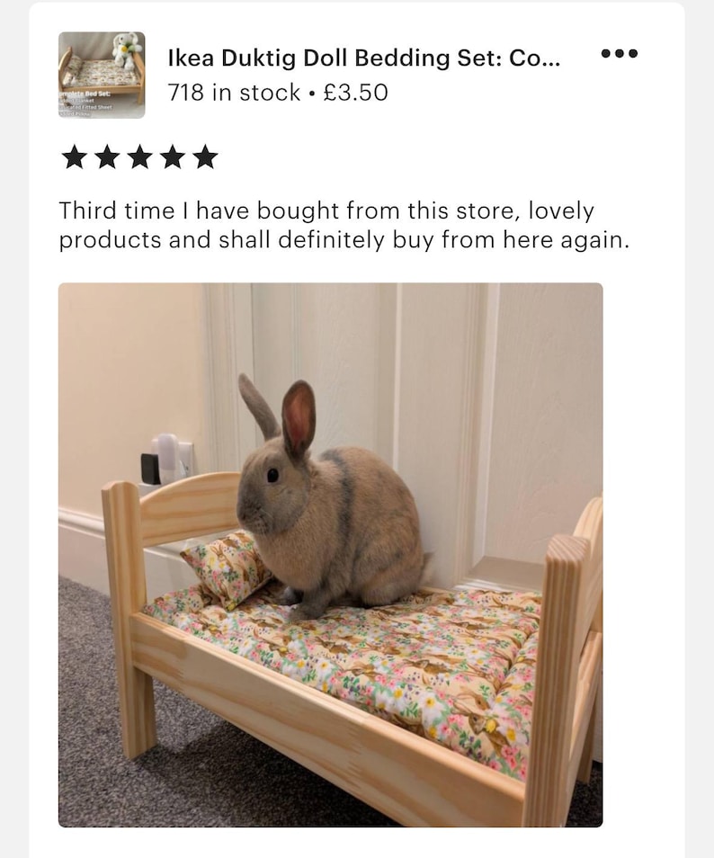 Ikea Duktig-beddengoed voor poppen: katoenen konijnendeken, huisdierveilig afbeelding 7
