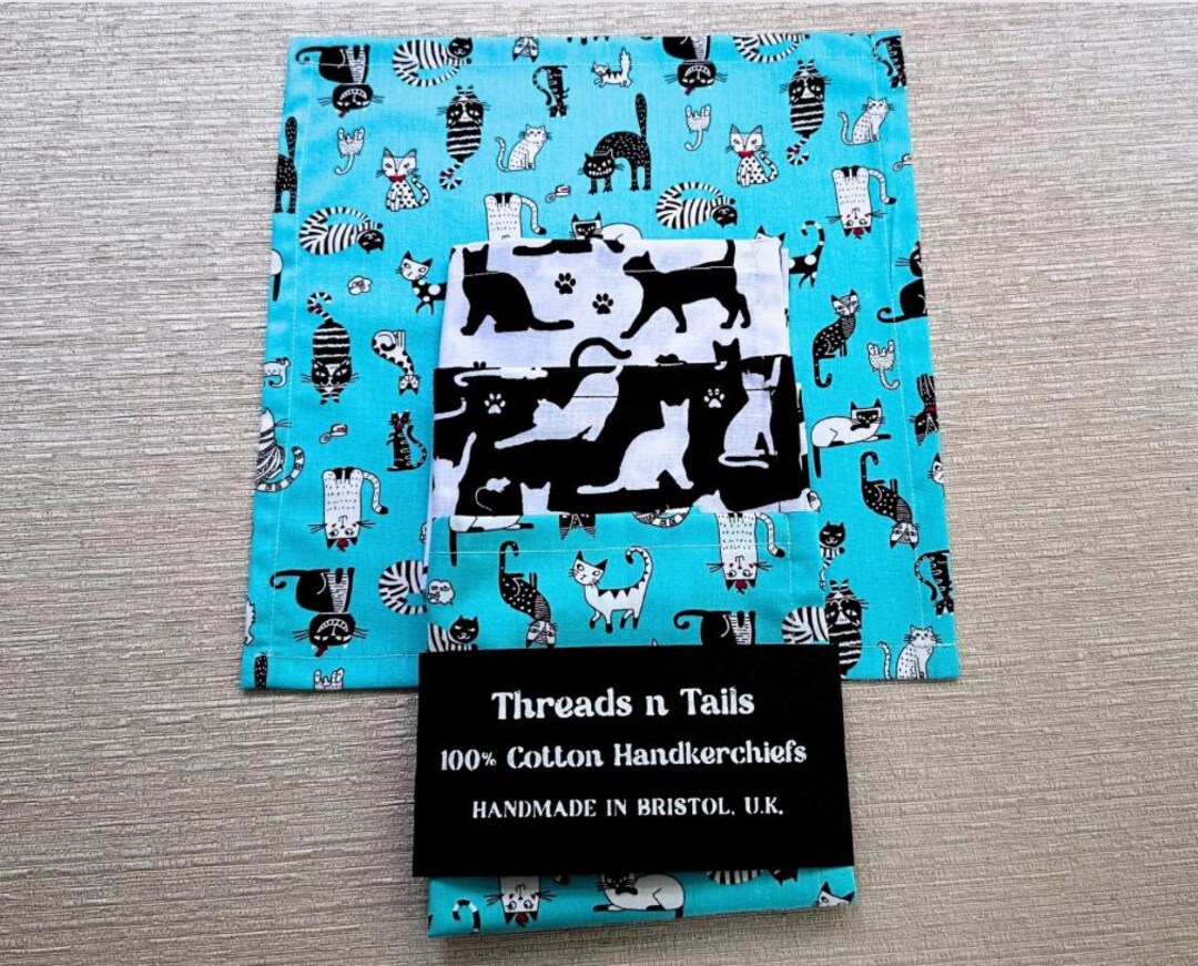 Cute Cat Handkerchiefs | Handmade Cat Hankies | Cat Gift | Crazy Cat ...