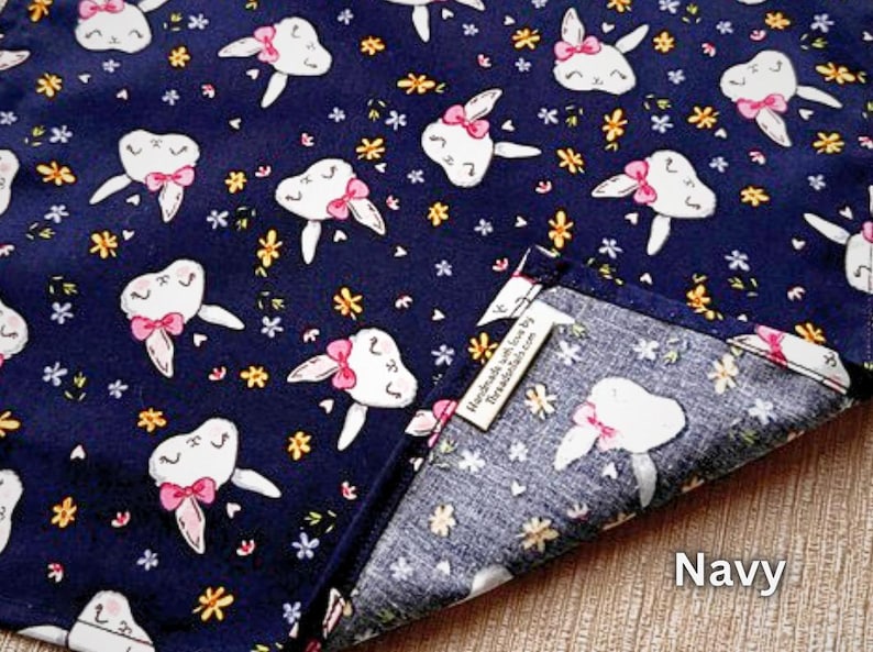 Handmade Bunny Handkerchief: Soft Cotton Rabbit Hanky, Bunny Lover Gift Navy
