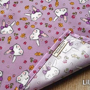 Handmade Bunny Handkerchief: Soft Cotton Rabbit Hanky, Bunny Lover Gift Lilac