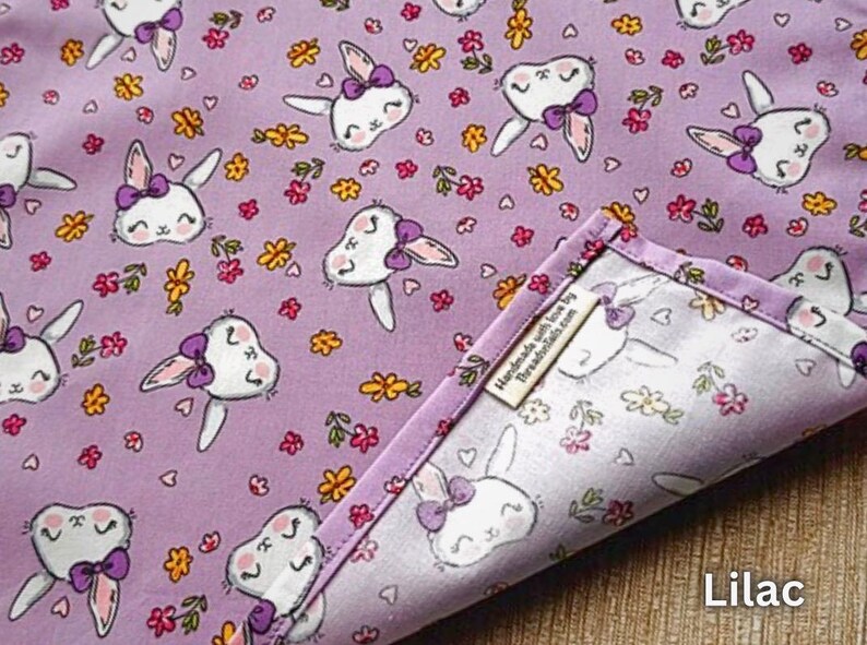 Handmade Bunny Handkerchief: Soft Cotton Rabbit Hanky, Bunny Lover Gift Lilac
