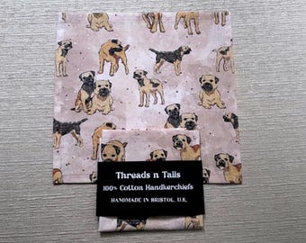 Border Terrier Handkerchief: Handmade Cotton Hankie, Dog Lover Gift