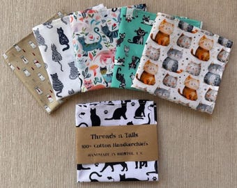 Handmade Cat Handkerchief: Soft Cotton Cat Hanky, Cat Lover Gift