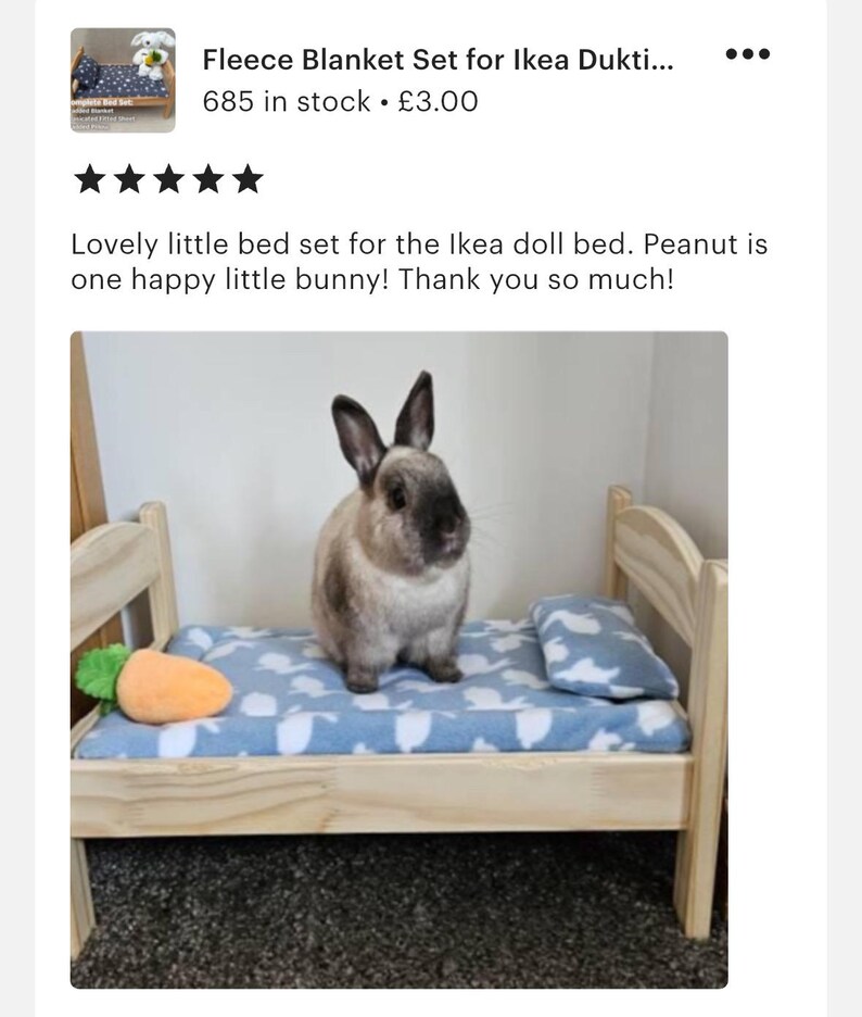 Gefütterte Fleece Decke für Ikea Duktig Puppenbett: Häschen- & Meerschweinchen-Bettwäsche Bild 12