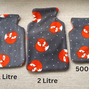 Fox Fleece Hot Water Bottle Cover | 2 Litre, 1 Litre & 0.5 Litre Hot Water Bottle Cover | Grey Fox Fleece Hot Water Bottle Cozy | Sleeve
