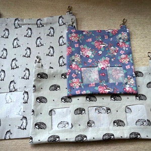 Sac à foin en coton Animaux des bois | Mangeoire à foin pour cochon | Râtelier à foin pour petits animaux | Sac à foin pour chinchilla | Sac lapin en foin | Petit sac d'alimentation à fourrure