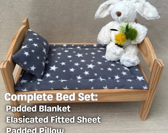 Padded Fleece Blanket Set for Ikea Dolls Bed | Bunny Rabbit Blanket | Pet Bedding for Duktig Bed | Pet Safe Bedding | Nibble Proof Blanket