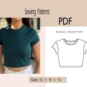 Crop Top Sewing Pattern - PDF - women's sizes XS to XL / Print at home, instructions included