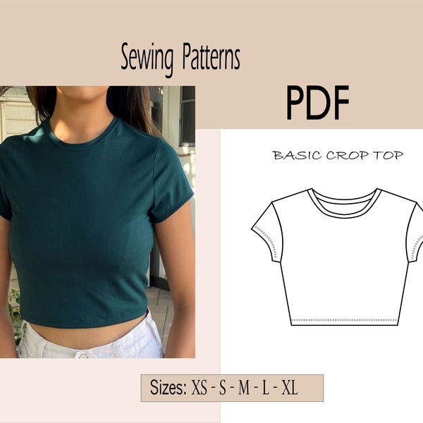 Crop Top Sewing Pattern - PDF - women's sizes XS to XL / Print at home, instructions included