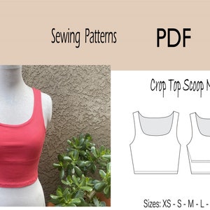 Tank Top Scoop Neck Sewing Pattern- Crop Top PDF pattern- Women's sizes XS to XL / Print at home, instruction included- digital pattern