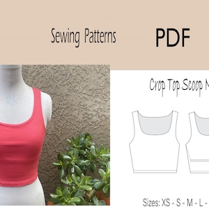 Tank Top U-Ausschnitt Schnittmuster - Crop Top PDF Schnittmuster - Damen-Grössen von XS bis XL - Print zu Hause, Anleitung inklusive - digitales Schnittmuster