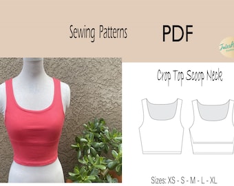 Tank Top Scoop Neck Sewing Pattern- Crop Top PDF pattern- Women's sizes XS to XL / Print at home, instruction included- digital pattern