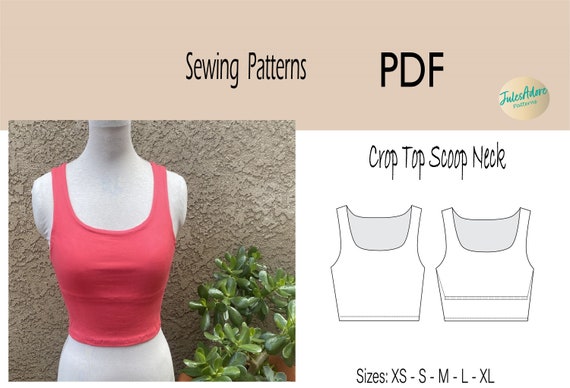 Tank Top Scoop Neck Sewing Pattern- Crop Top PDF pattern- Women's sizes XS to XL / Print at home, instruction included- digital pattern