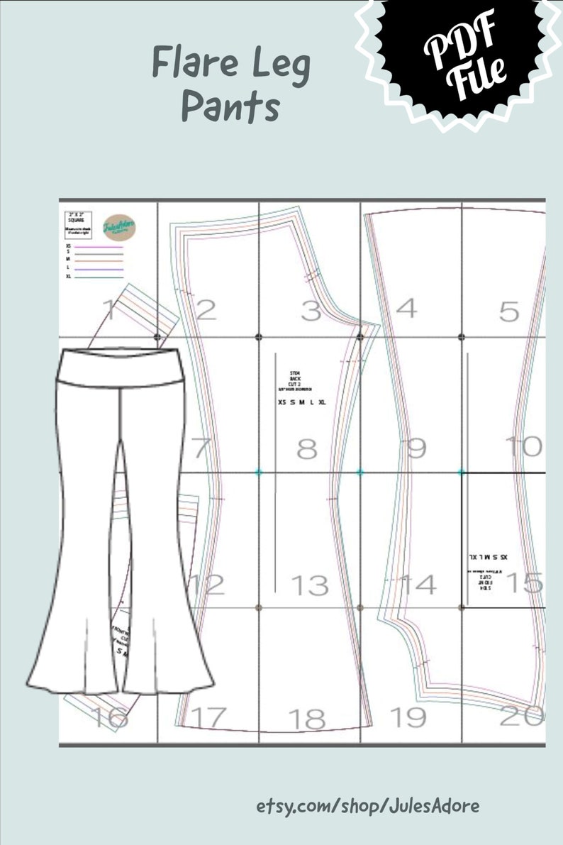 Flare Leg Pants Sewing Pattern PDF Sizes XS to XL Pants with waistband Comfortable Digital download image 3