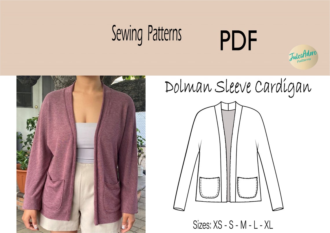Cardigan Sewing Pattern Dolman Long Sleeve With Pockets - Etsy
