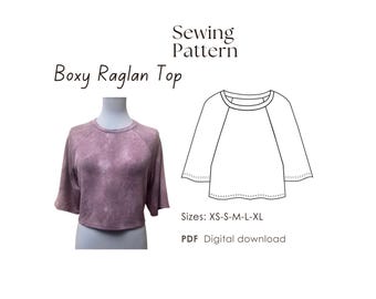 Raglan Top Sewing Pattern PDF / women's sizes XS to XL / Print at home / instant download / instructions included