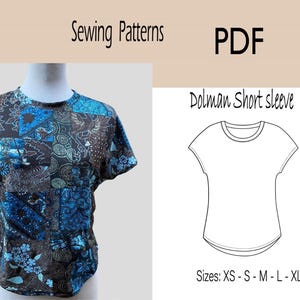 Women’s Dolman Sleeve Top PDF Pattern - Easy Sew Short Sleeve Shirttail in XS-XL - sewing pattern- Print at home, instructions included