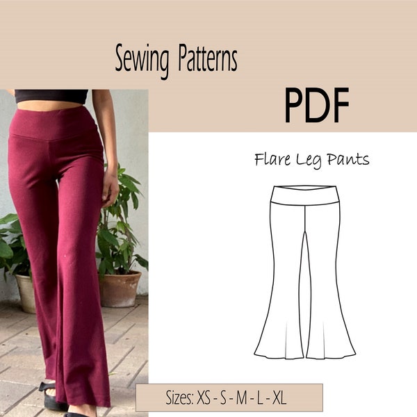 Flare Leg Pants - Sewing Pattern PDF - Sizes XS to XL - Pants with waistband -Comfortable -Digital download