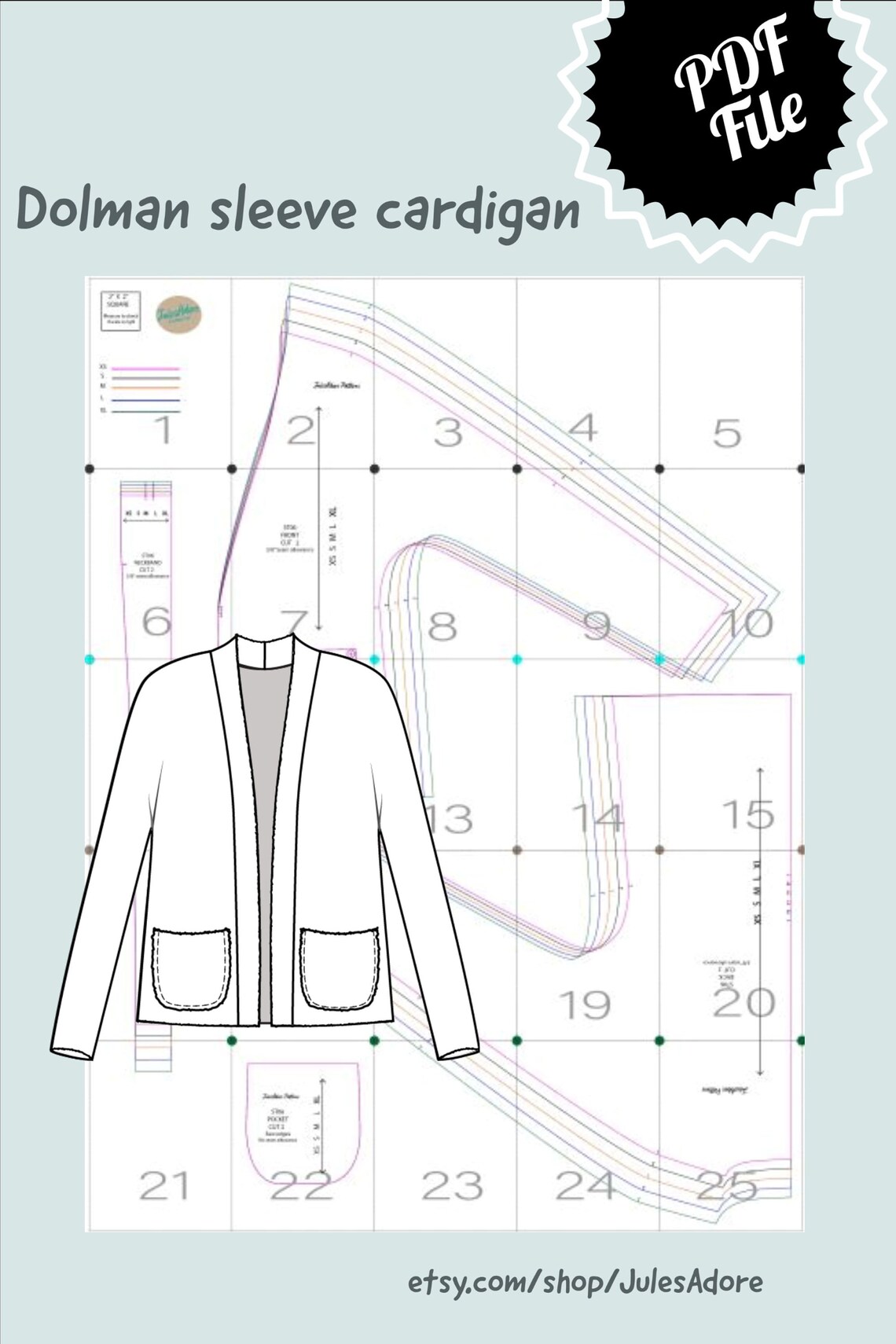 Pattern Knit Dolman Sleeve Solid Slouch Cardigan