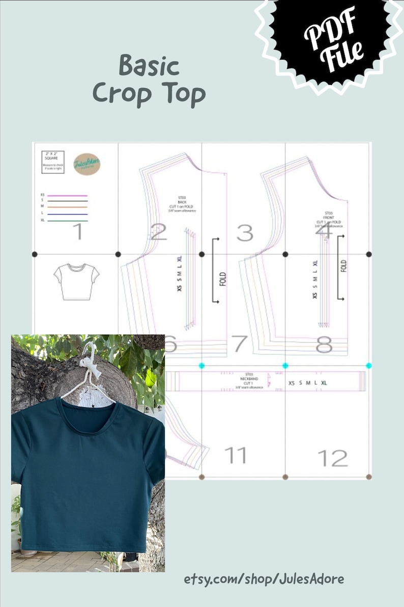 Crop Top Sewing Pattern PDF Women's Sizes XS to XL / Etsy