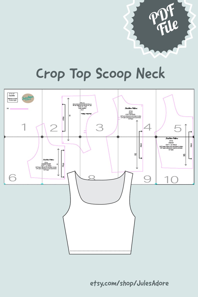Wzór do szycia topu bez rękawów z okrągłym dekoltem - Wzór PDF na top typu crop-top - Rozmiary damskie od XS do XL / Wydrukuj w domu, dołączona instrukcja - wzór cyfrowy zdjęcie 4