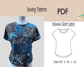 Dolman Short Sleeve Shirt tail Top- PDF - women's sizes XS to XL / Print at home, instructions included