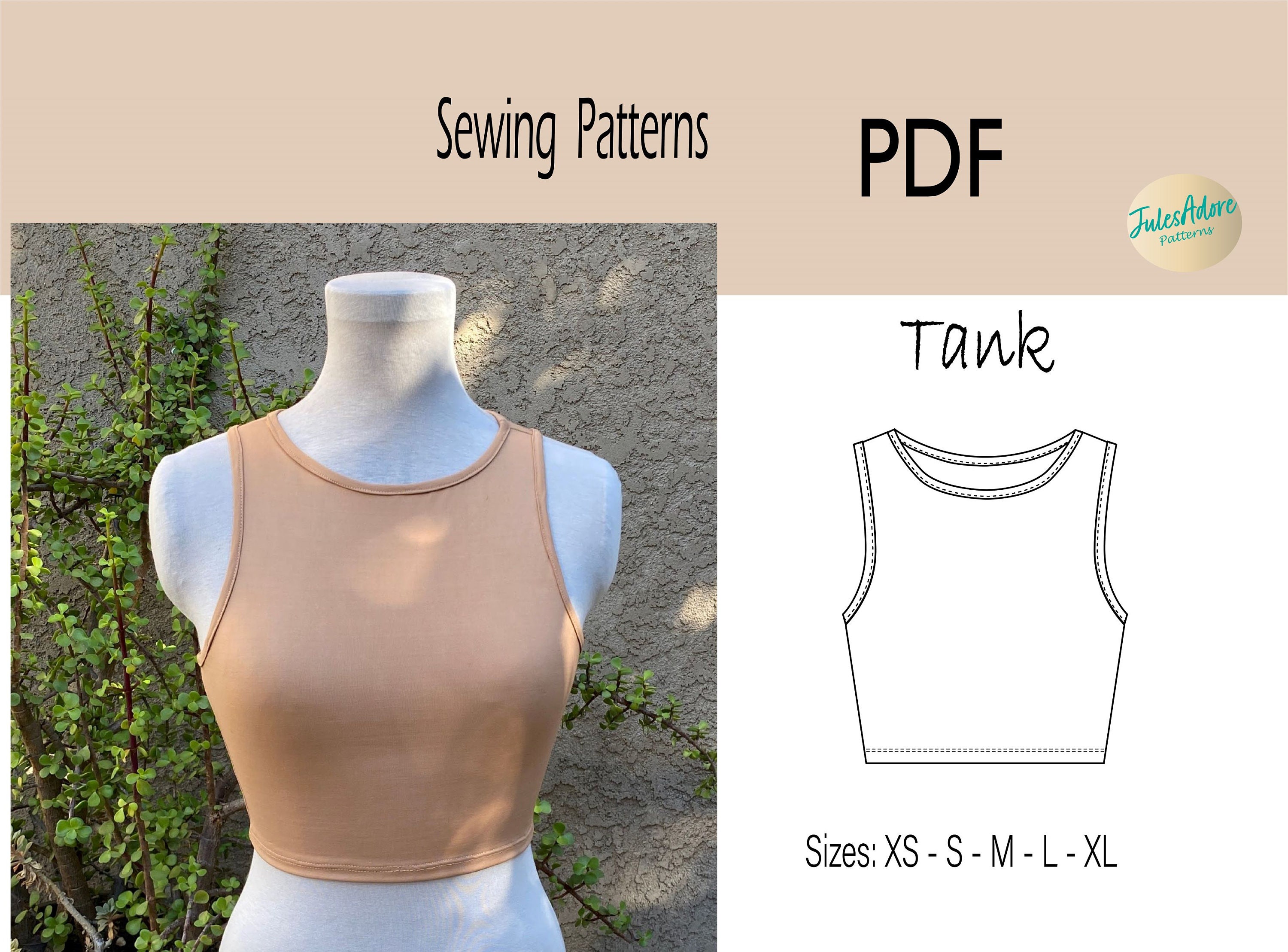 Thick Strap Crop Top PDF Printable Sewing Pattern, Instant