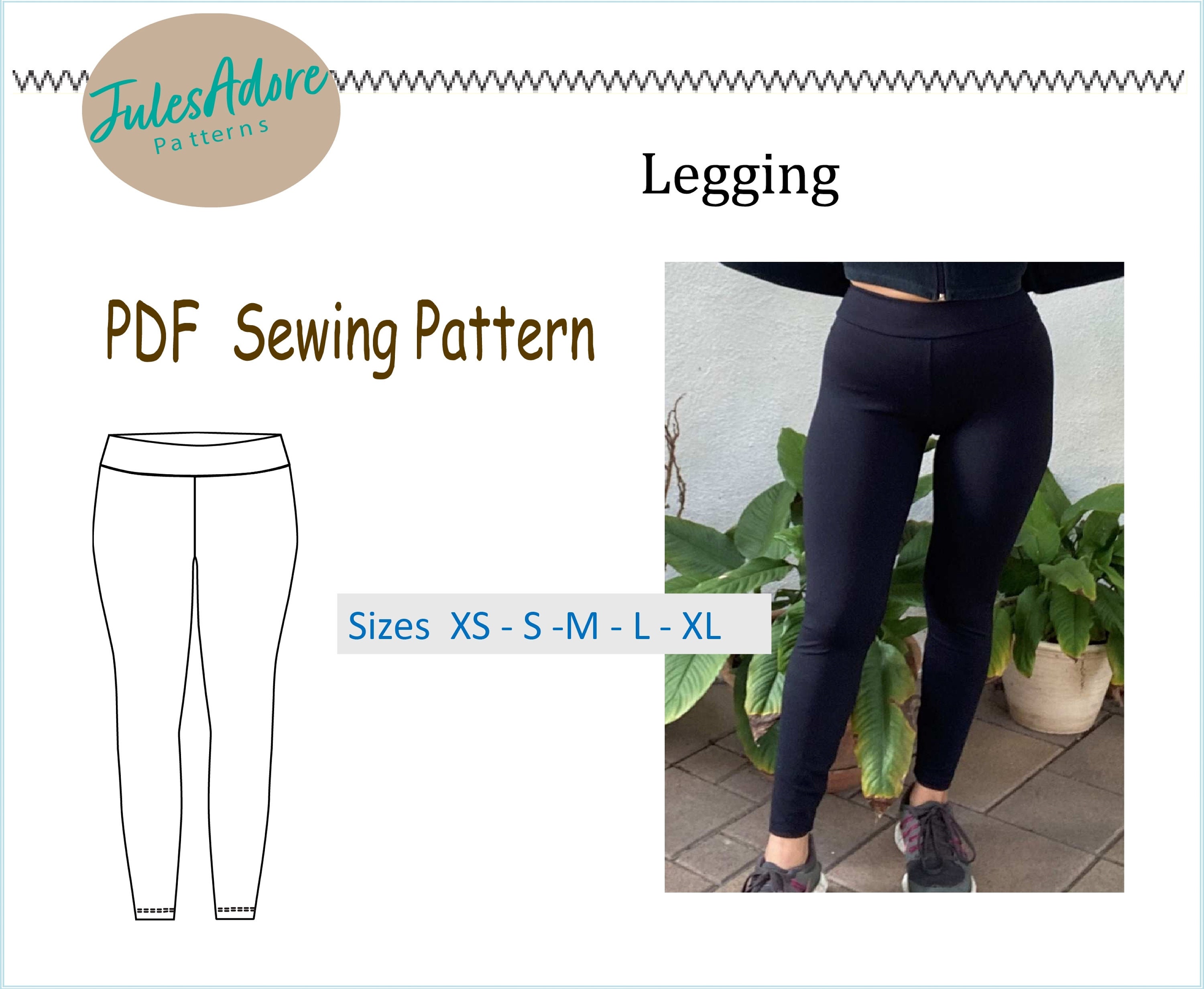 Leggings Sewing Pattern PDF Women Sizes XS to XL Leggings Pants With  Waistband and No Side Seam-easy Sewing-digital Download -  Canada