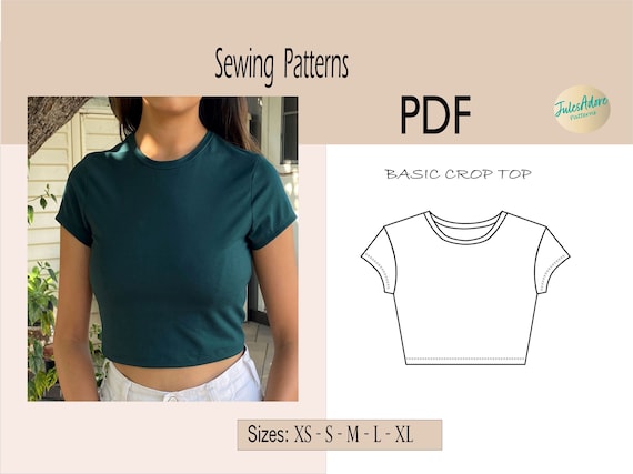 Crop Top Sewing Pattern - PDF - women's sizes XS to XL / Print at home, instructions included