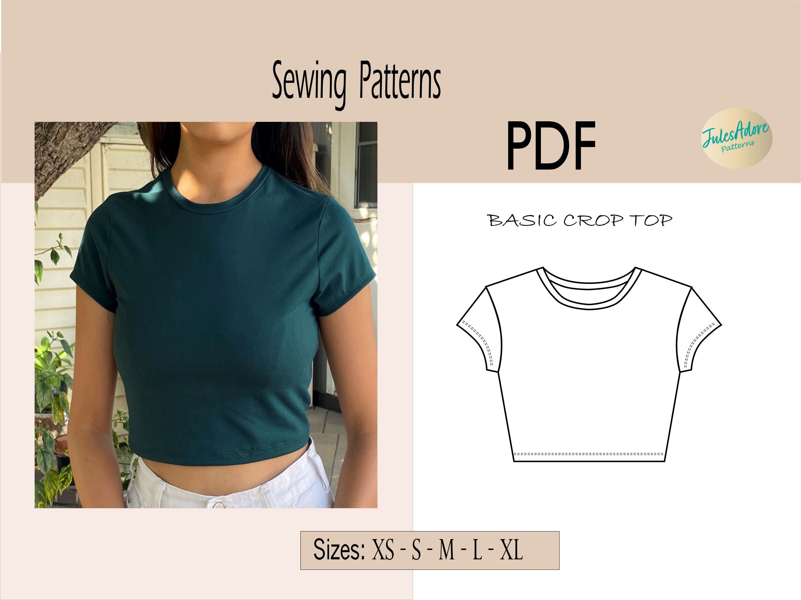 Crop Top Sewing Pattern PDF Women's Sizes XS to XL / Print at Home,  Instructions Included 