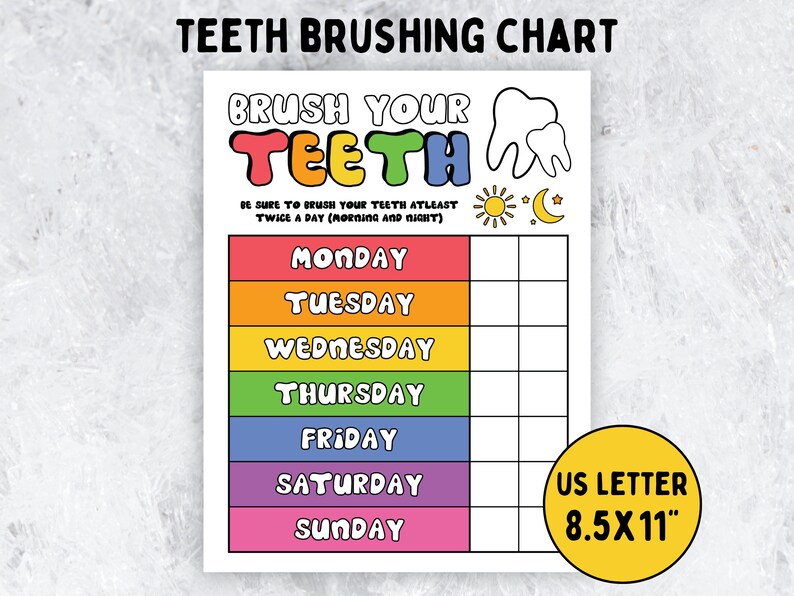 Brush Teeth Chart, Brush Teeth Printable, Teeth Brushing Chart, Tooth Brushing Schedule, Weekly ...